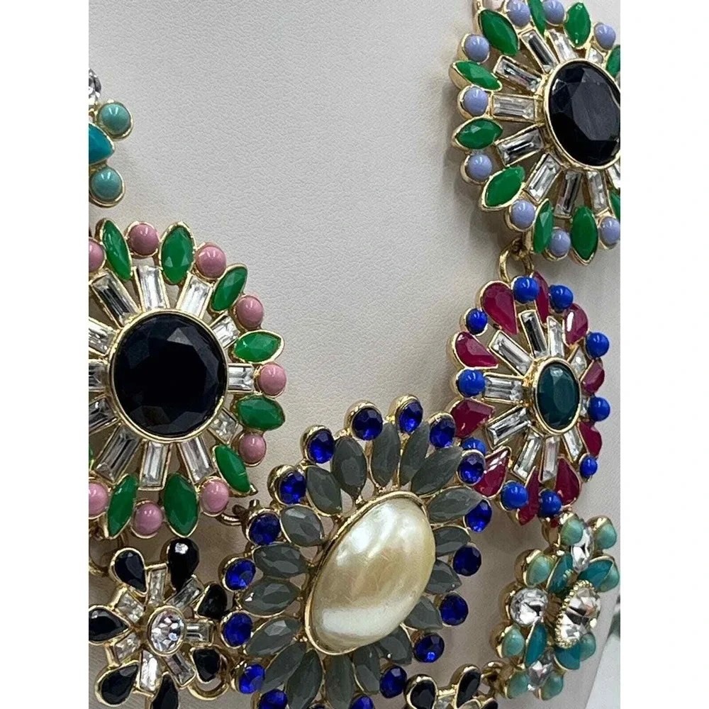 J. Crew Statement Brulee Starburst Runway Floral Gemstone Necklace Multi Color